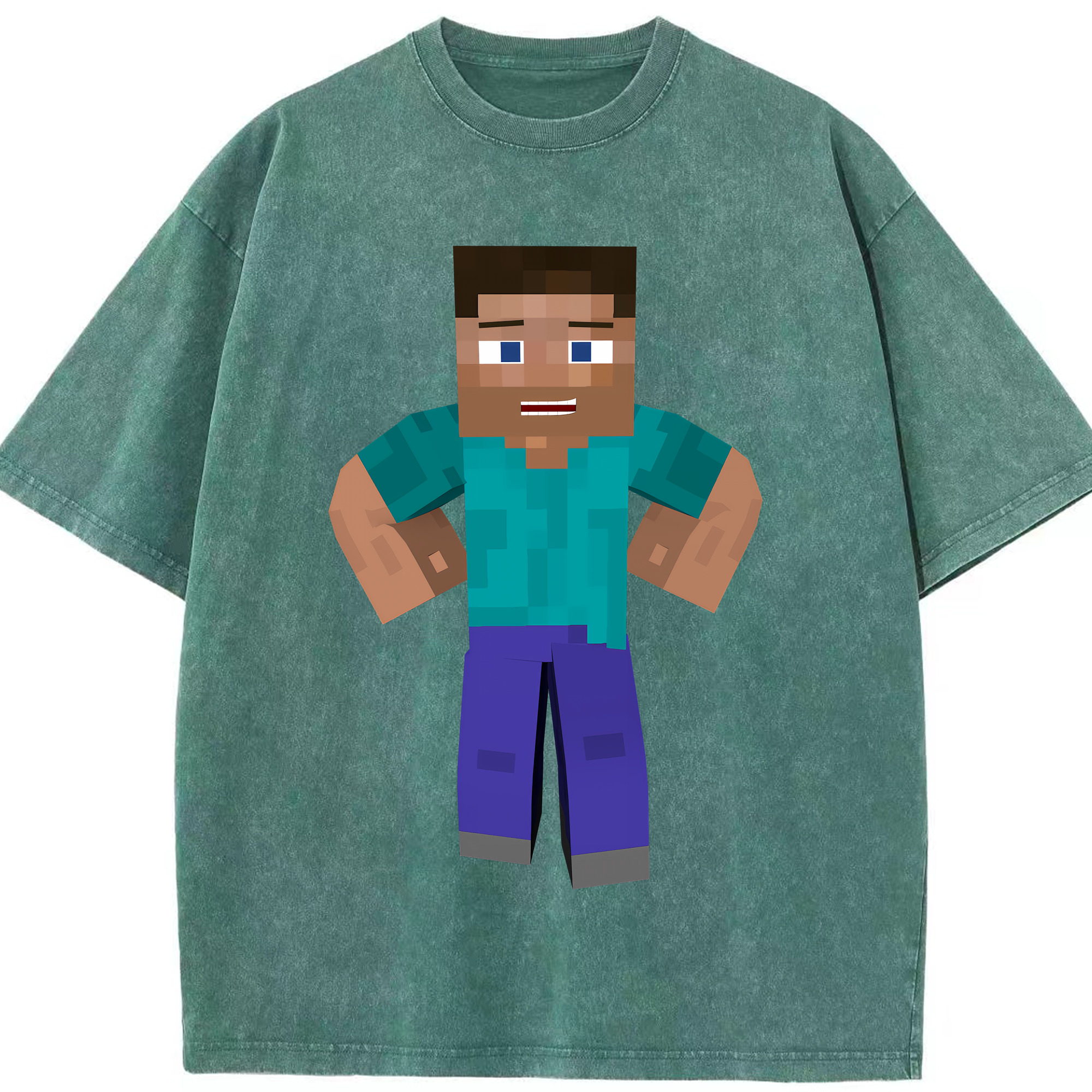 （画像用） マインクラフト ブロックの世界 Minecraft MC Block world 綿100% ヴィンテージ風 半袖Tシャツ（フロントプリント）